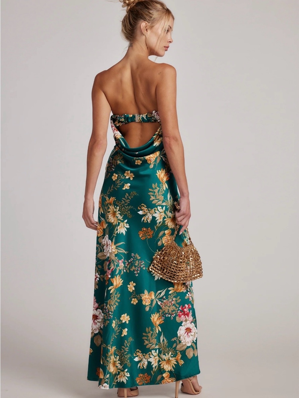 Natalia Emerald Floral Strapless Extra Small Maxi Dress by 12th Tribe